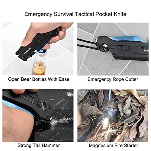 Folding Pocket Knives,Multi Function Emergency Tool Knives, Led Blue Titanium