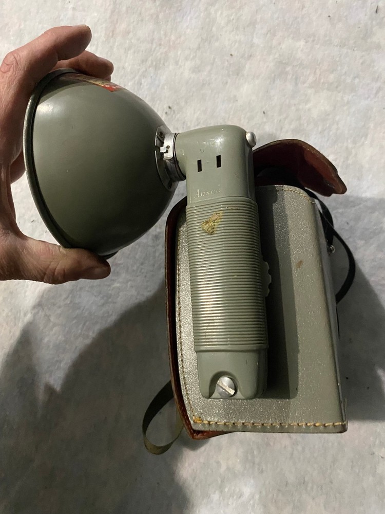 Vintage Antique Ansco AnscoFlex 2 Flashlamp Camera With Grey Case & Strap