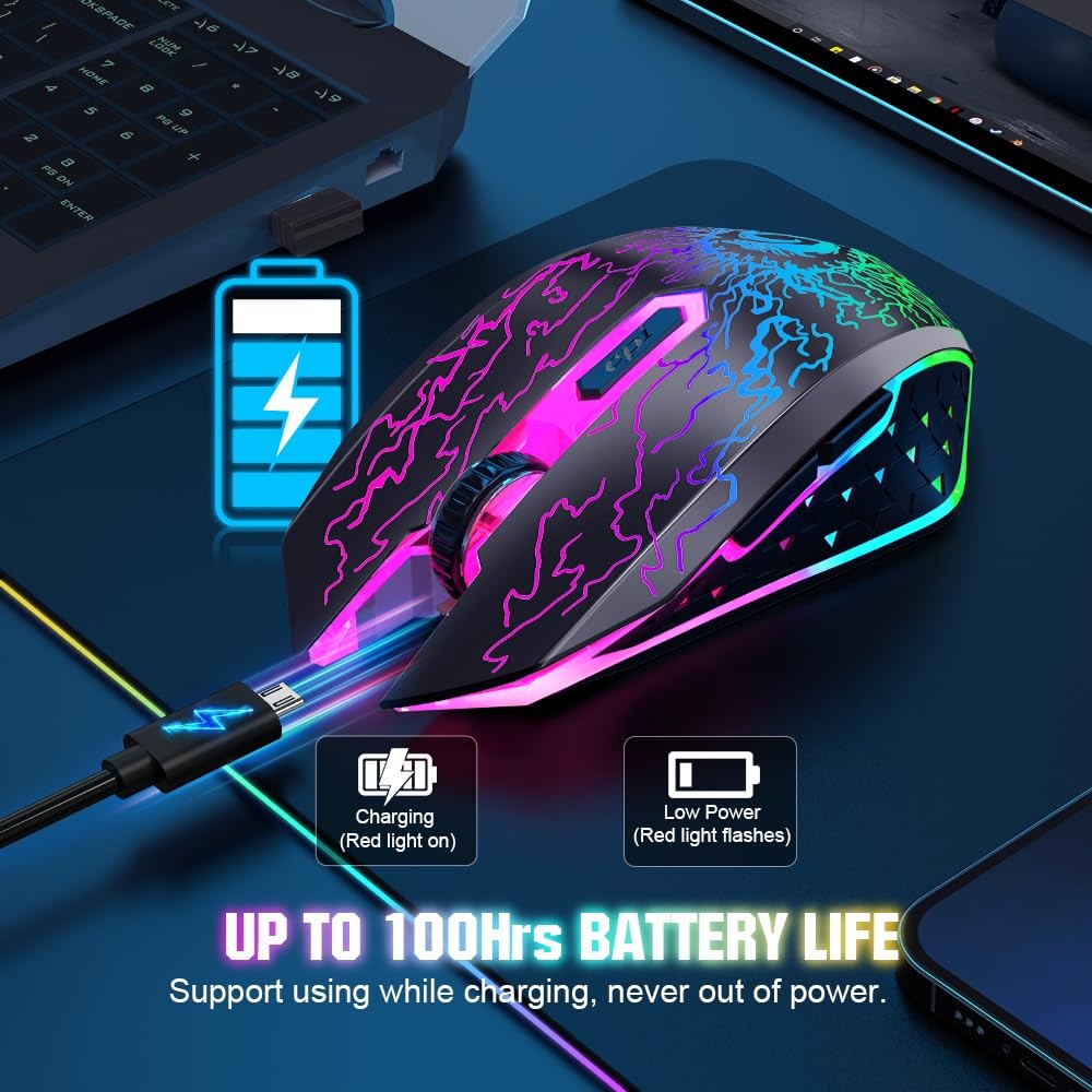 VersionTECH. Wireless Gaming Mouse, Rechargeable Computer Mouse Mice with Col...