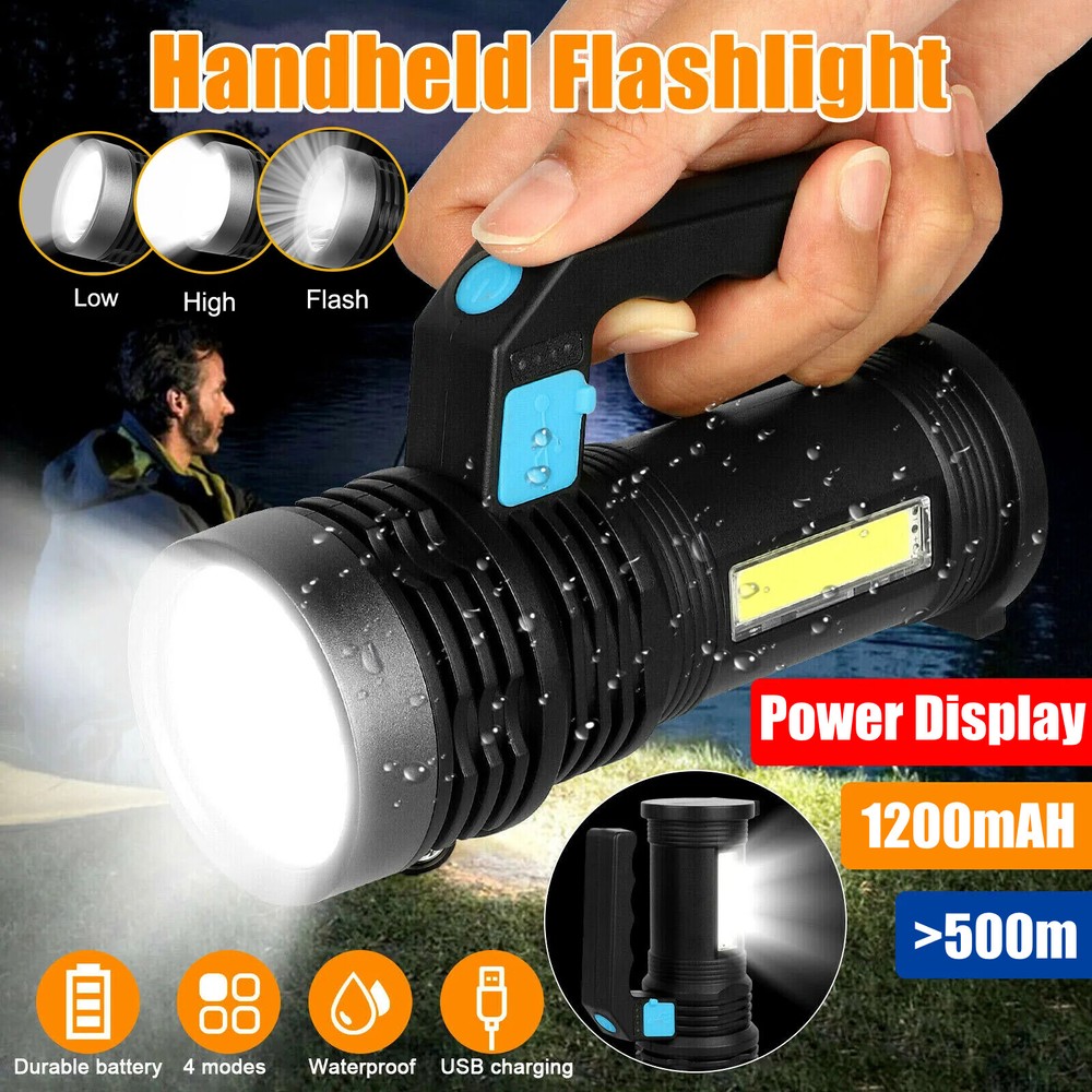 Super Bright LED Searchlight Portable Rechargeable Spotlight Handheld Flashlight
