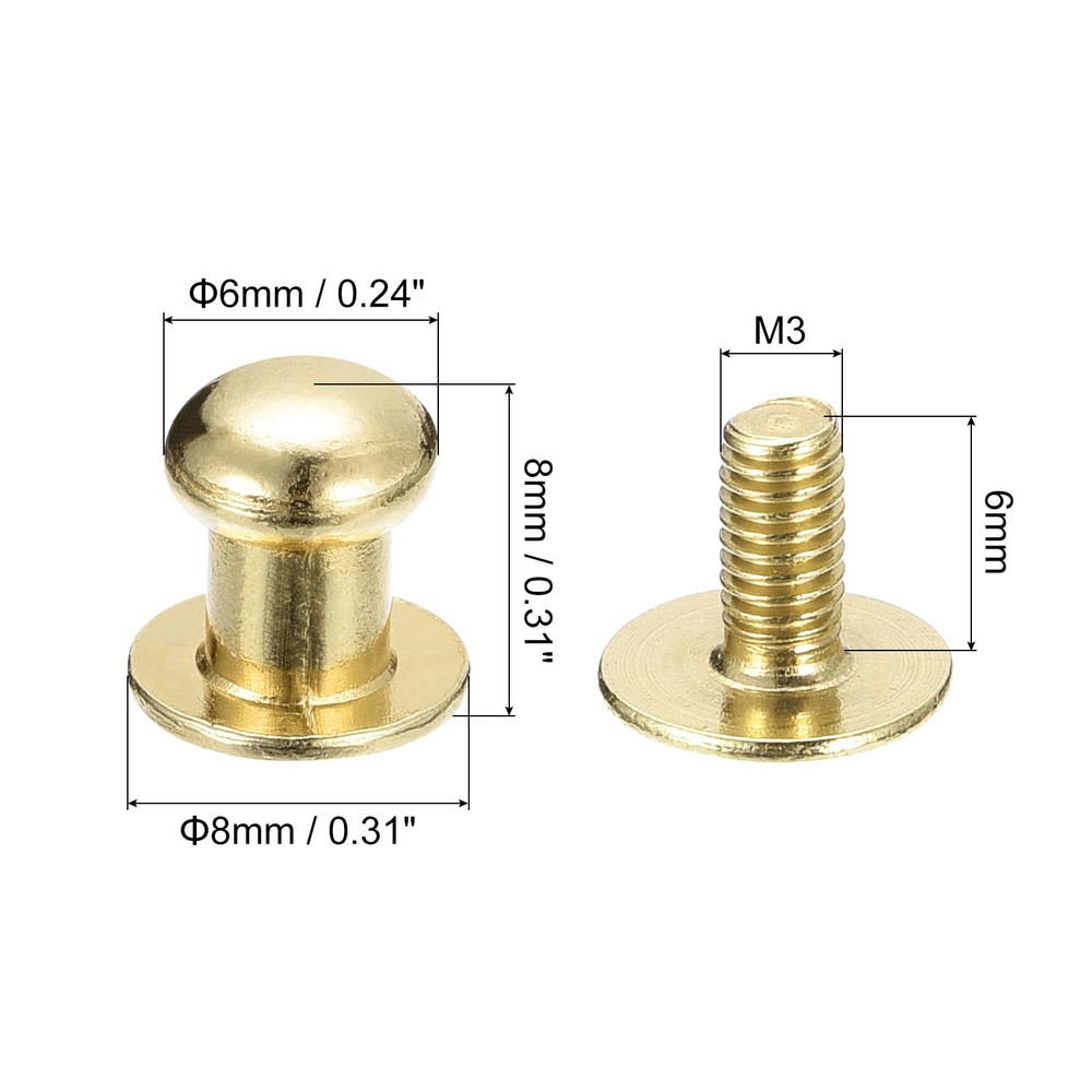 20Pack 6mm Ball Head Stud Rivets Screw Back Button Nipple Rivet Light Golden