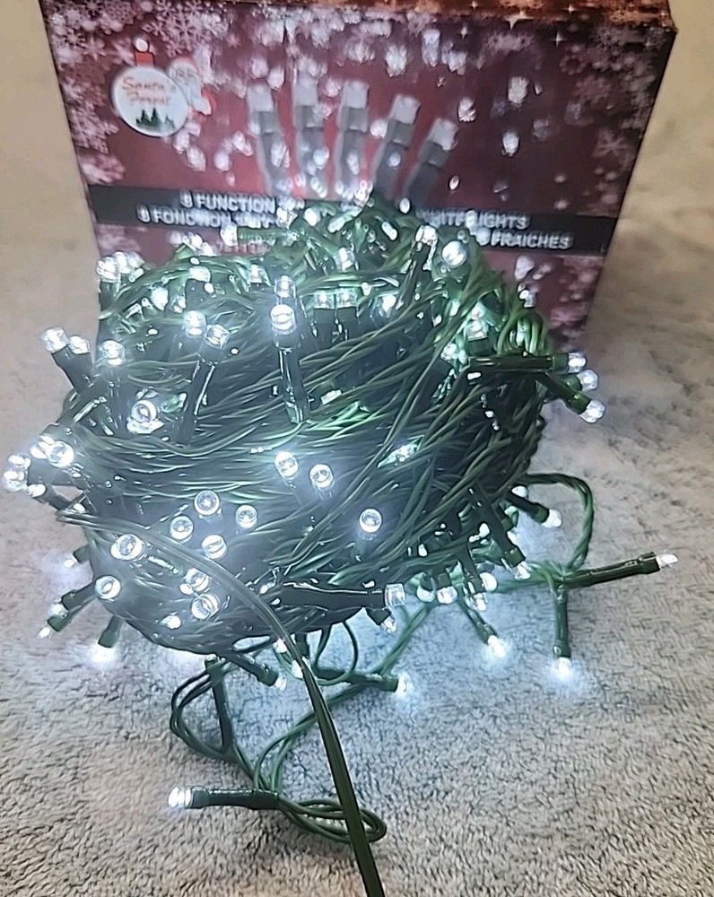 Santa's Forest 8 Function 300CT LED Cool White Lights 78' All Functions Tested