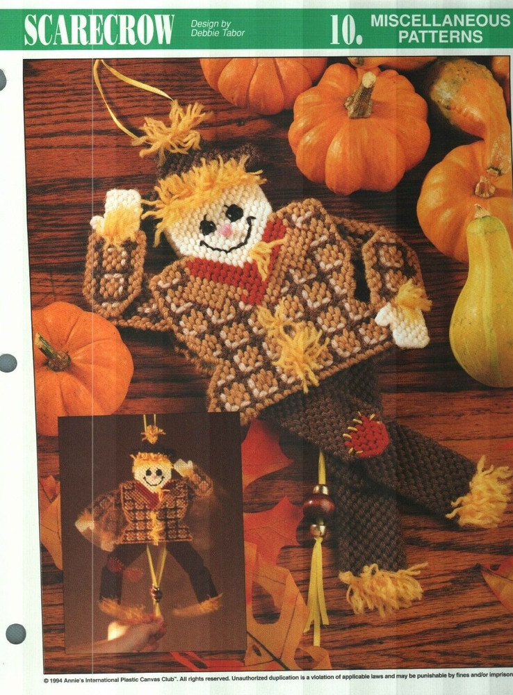 NEW SCARECROW FALL HOME DECOR ANNIE'S PLASTIC CANVAS PATTERN INSTRUCTIONS