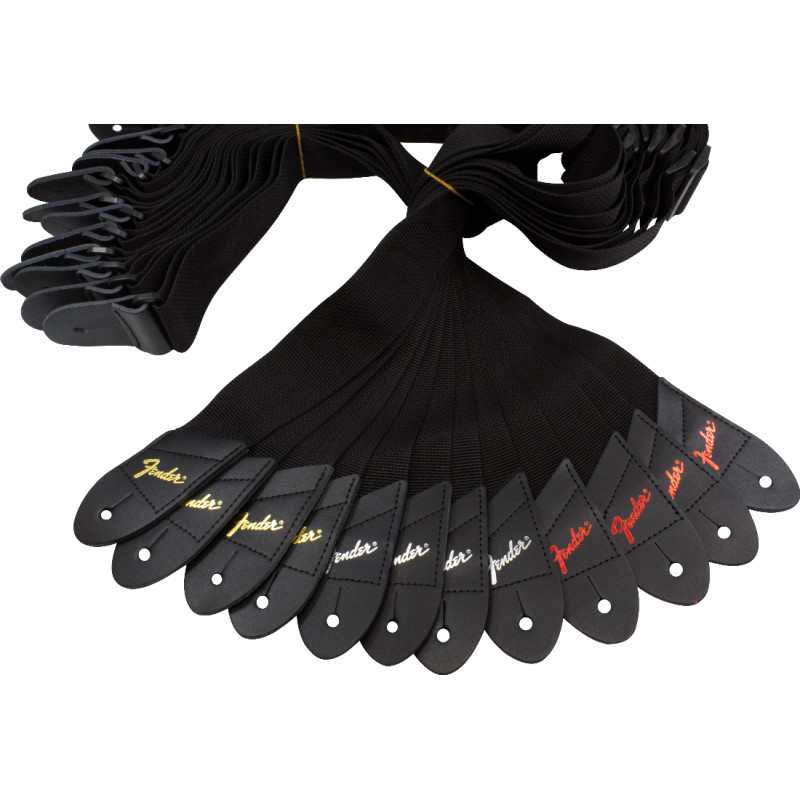 Guitar Strap, Fender, 2", Black Polyester, bulk package, Package of 12