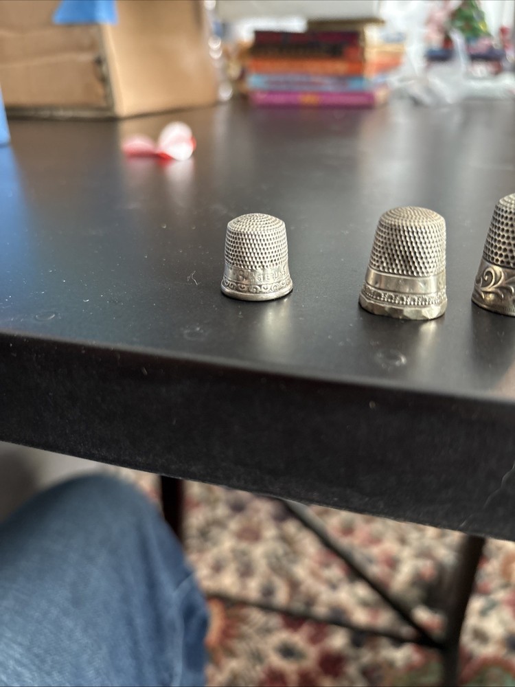 4 SILVER THIMBLES ~ STERLING with FLOWER ~