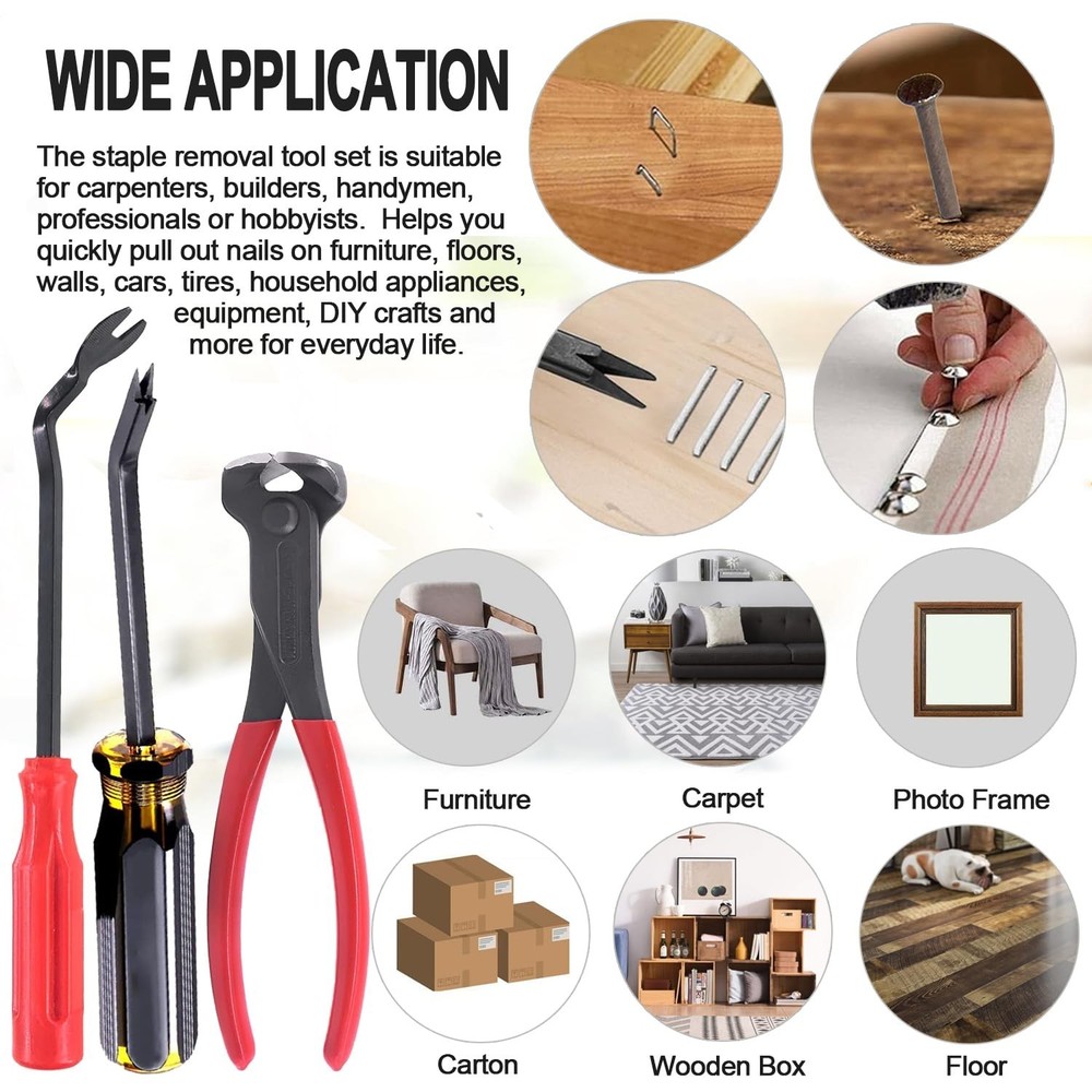3Pcs Upholstery and Construction Staple Remover with Heavy Duty Staple Puller...