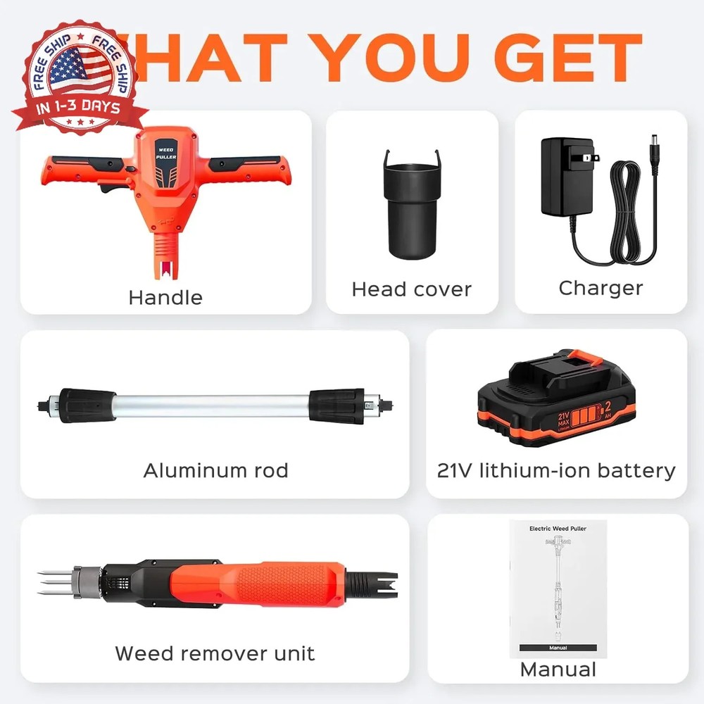 Weed Puller Tool, 21V Powerful Electric Weeder Tool with 2.0Ah Battery and Charg