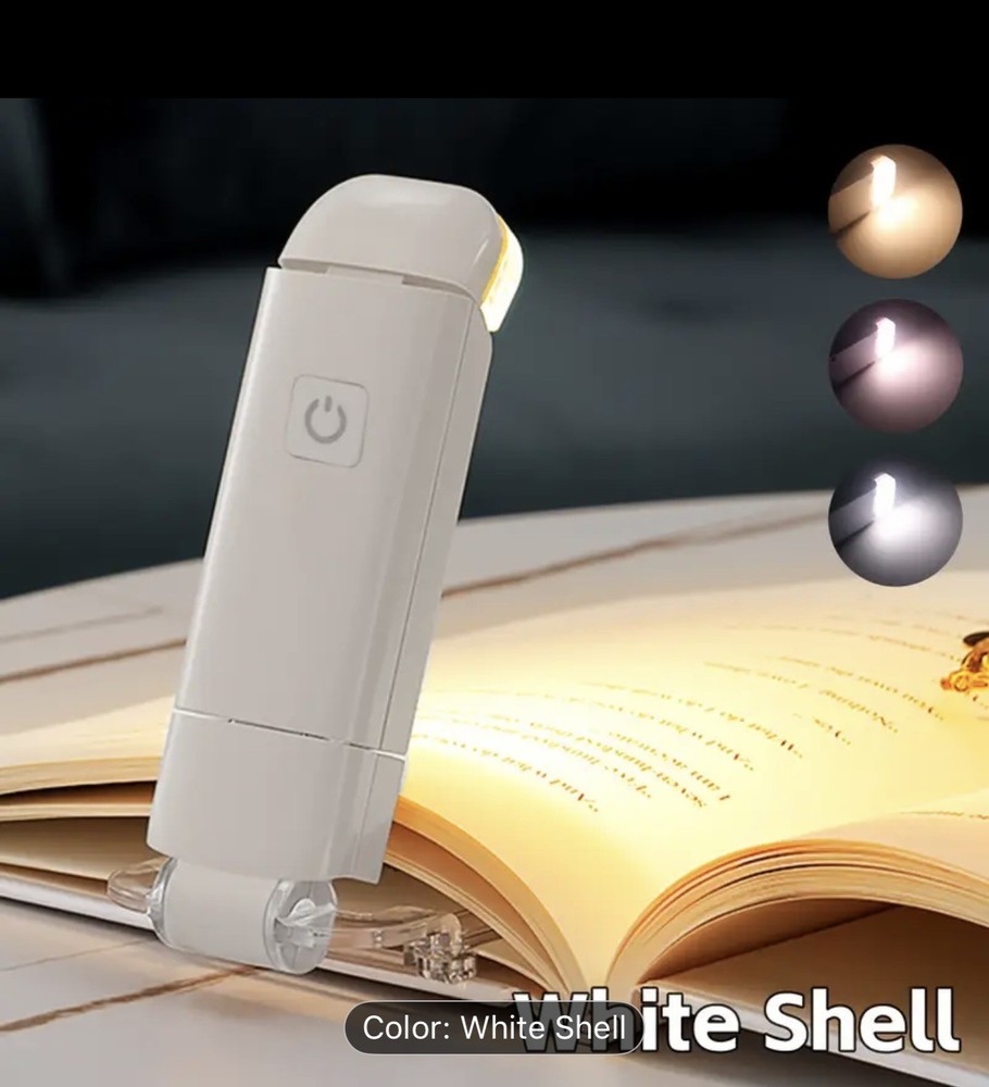 USB LED Rechargeable Folding Book Light for Reading -book Accessoy, White