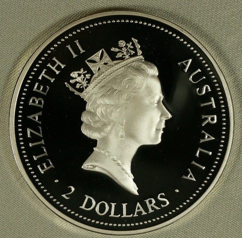 1996 Australian 2oz Silver Proof $2 Kookaburra. W/OGP