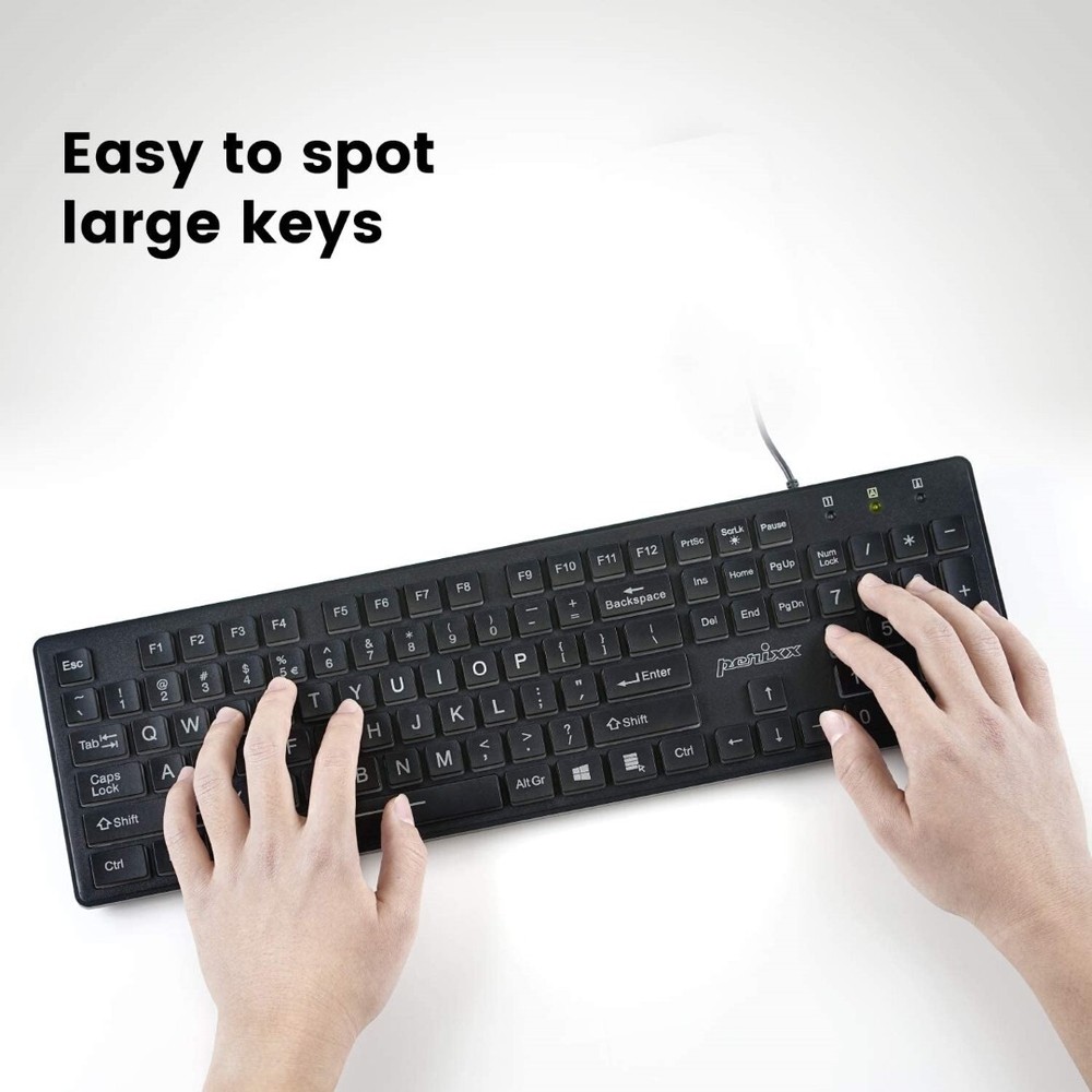 Large Print Computer Keyboard LED Lighted White Backlit Full Size Multimedia Key