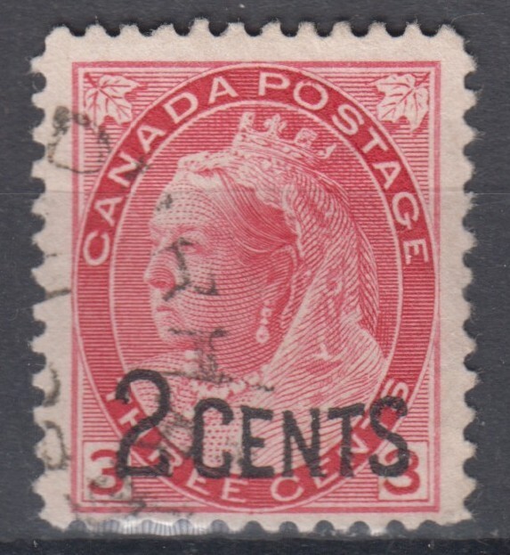 Canada Scott #88  2 cent on 3 cent carmine  "Provisional"  F