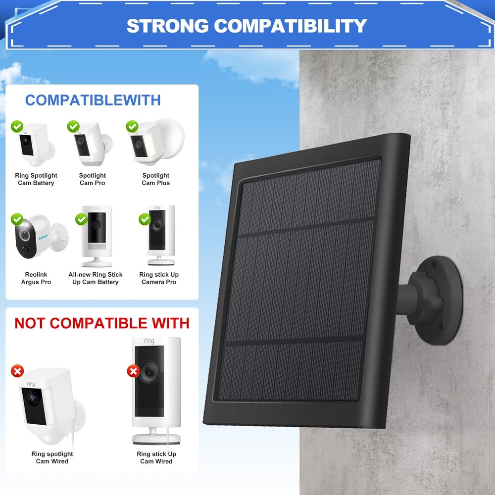 Solar Panel for Camera 5W Solar Charger Compatible with Ring Spotlight &Stick...