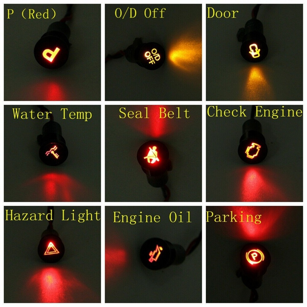 8 - 16 mm LED Dash Panel Warning Pilot Light Indicator Lamp Black Car Boat 12V