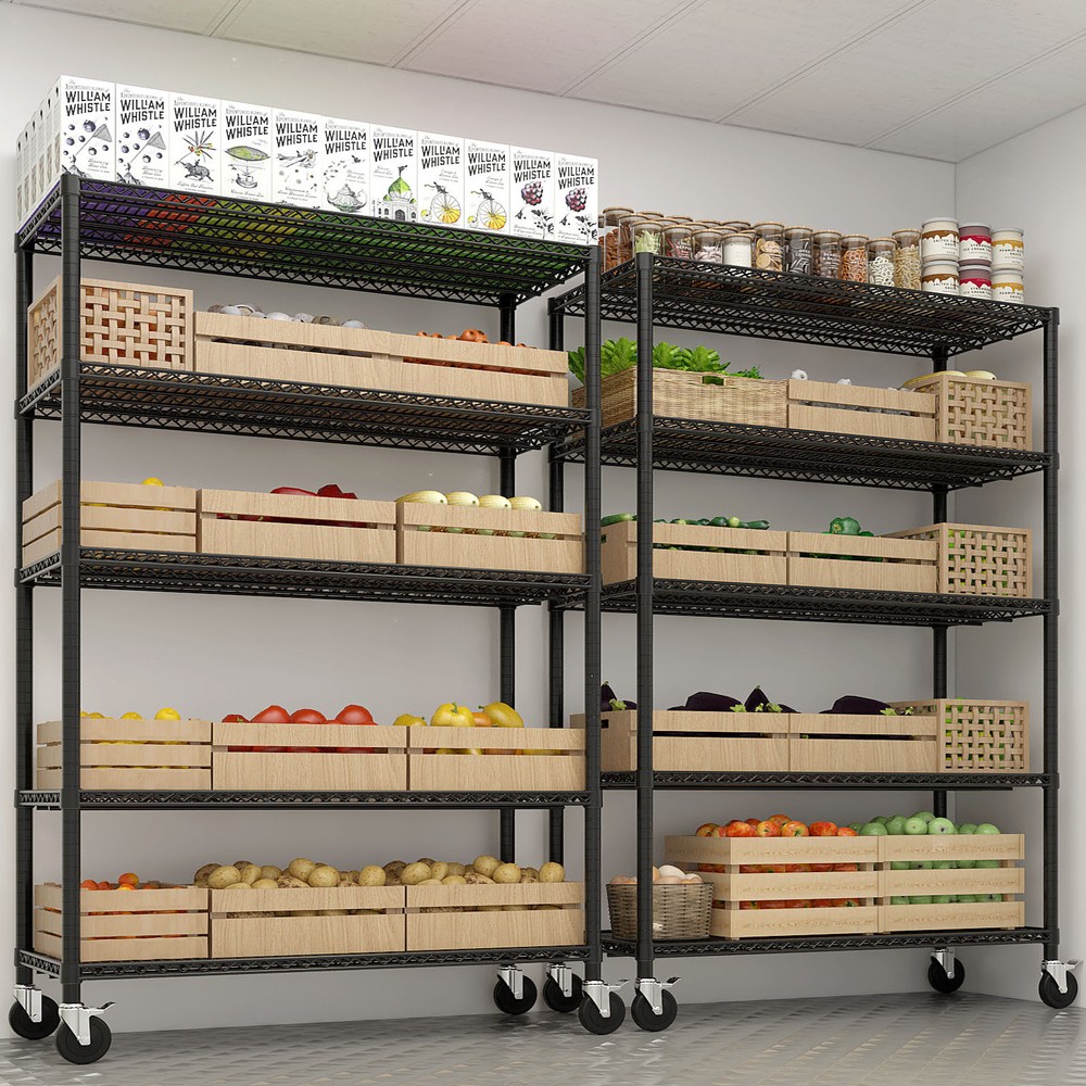 75"H Wire Rolling Shelving Unit on Wheels Adjustable Storage Rolling Wire Rack