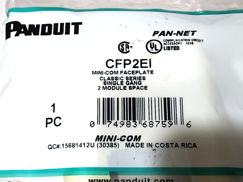 10 Pack Panduit CFP2EI Mini-Com Faceplate Single Gang 2 Module Space