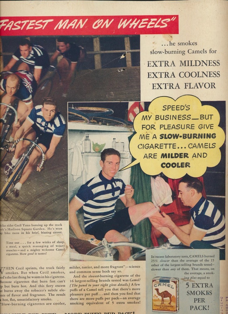1940 Cycling Ad Cecil Yates Camel Cigarettes