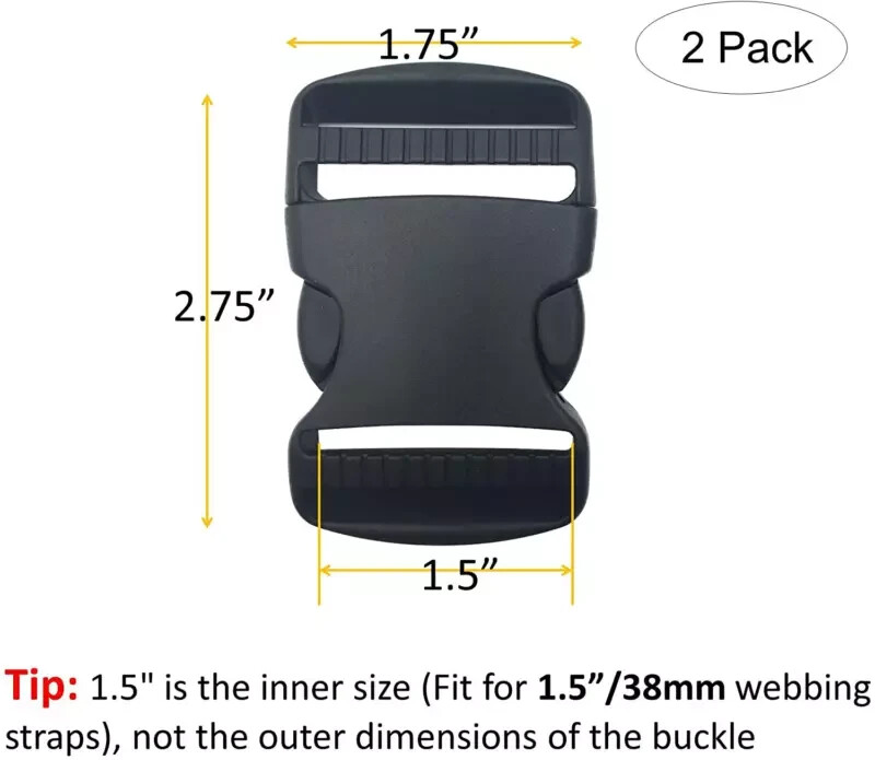 2 Set 1.5 Inch Flat Dual Adjustable Plastic Quick Side Release Plastic Buckles a