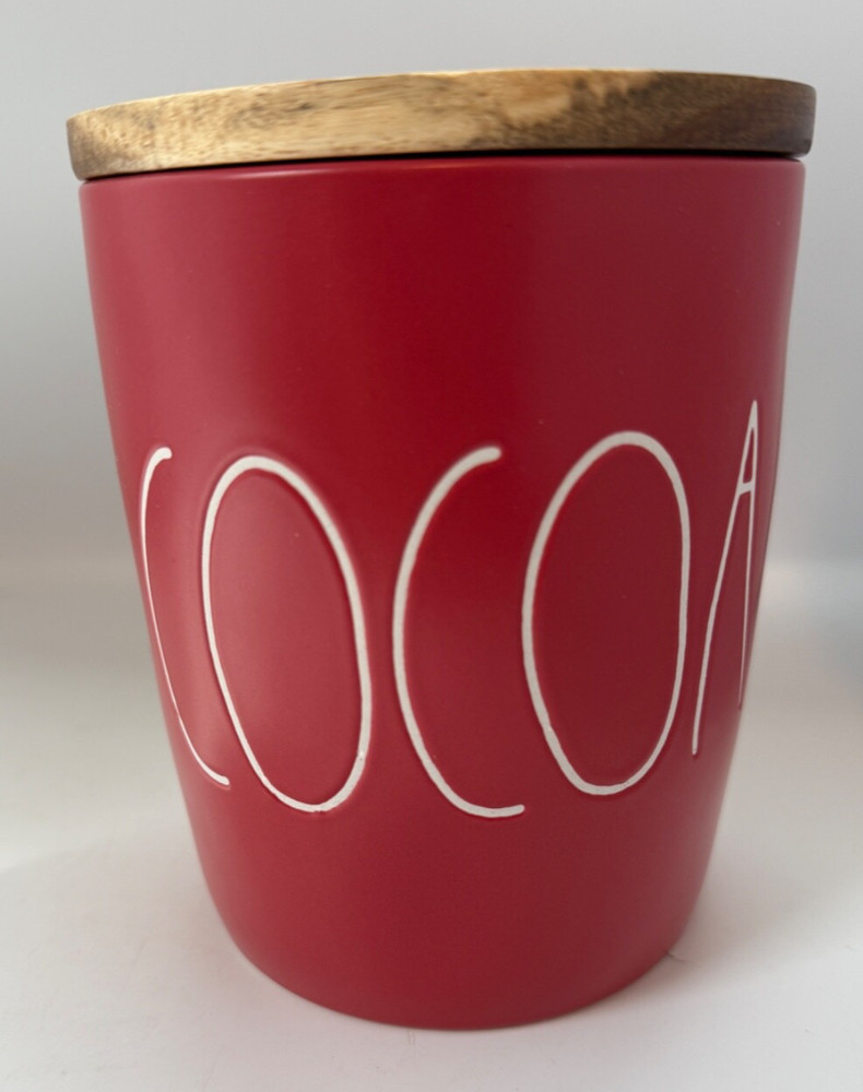 Rae Dunn Red Cocoa Storage with Wood Lid