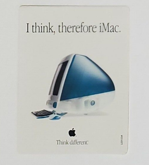 Apple Computer Sticker "I Think, Therefore iMac" THINK DIFFERENT Unused NM