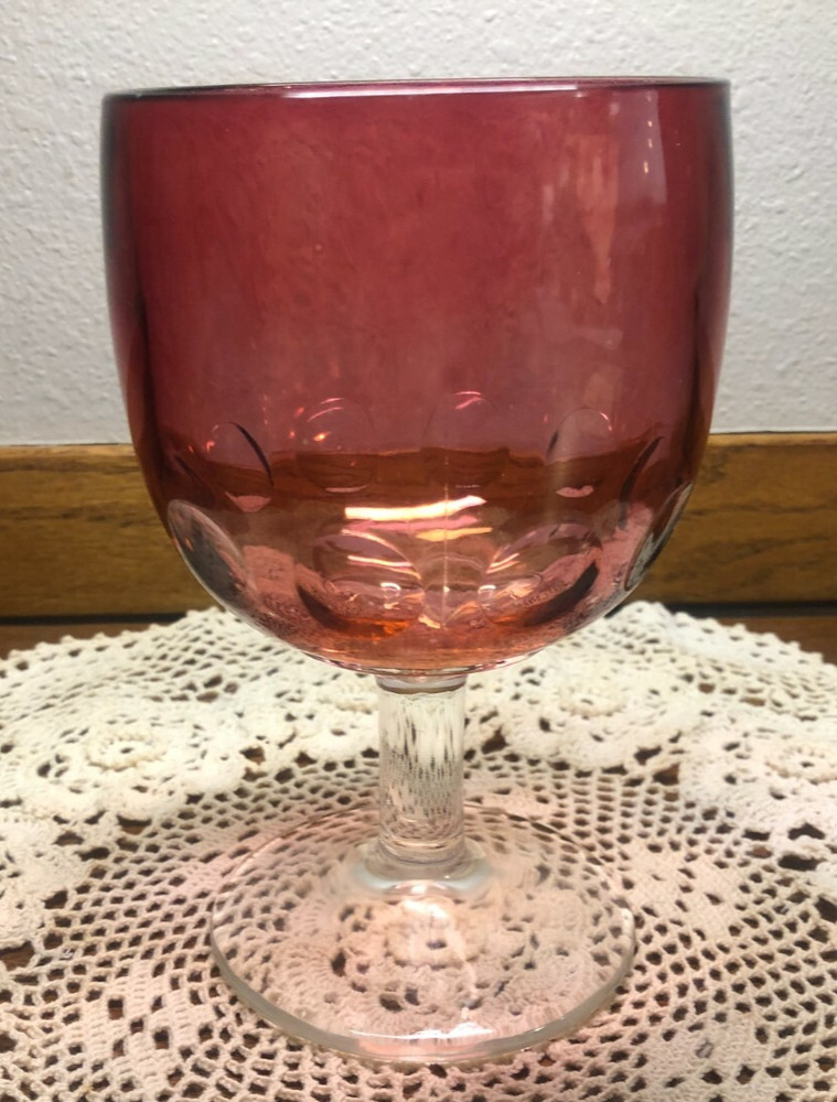 BARTLETT COLLINS VINTAGE FLASHED RUBY RED THUMBPRINT FOOTED STEMMED WINE GOBLET