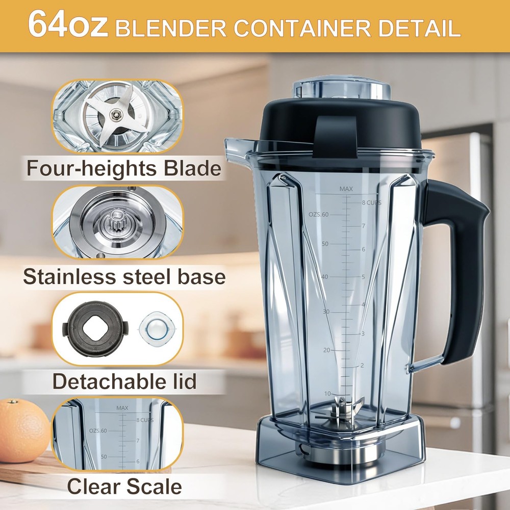 Blender Pitcher 64oz Replacement Container Compatible with 64oz, Transparent