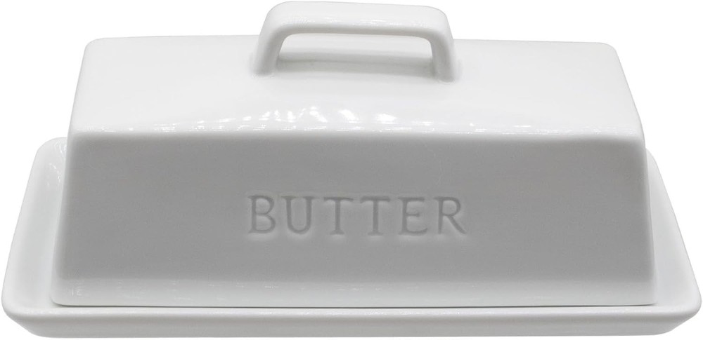 Dishwasher Safe White Butter Container with Lid - Keeps Butter Soft & Spreadable