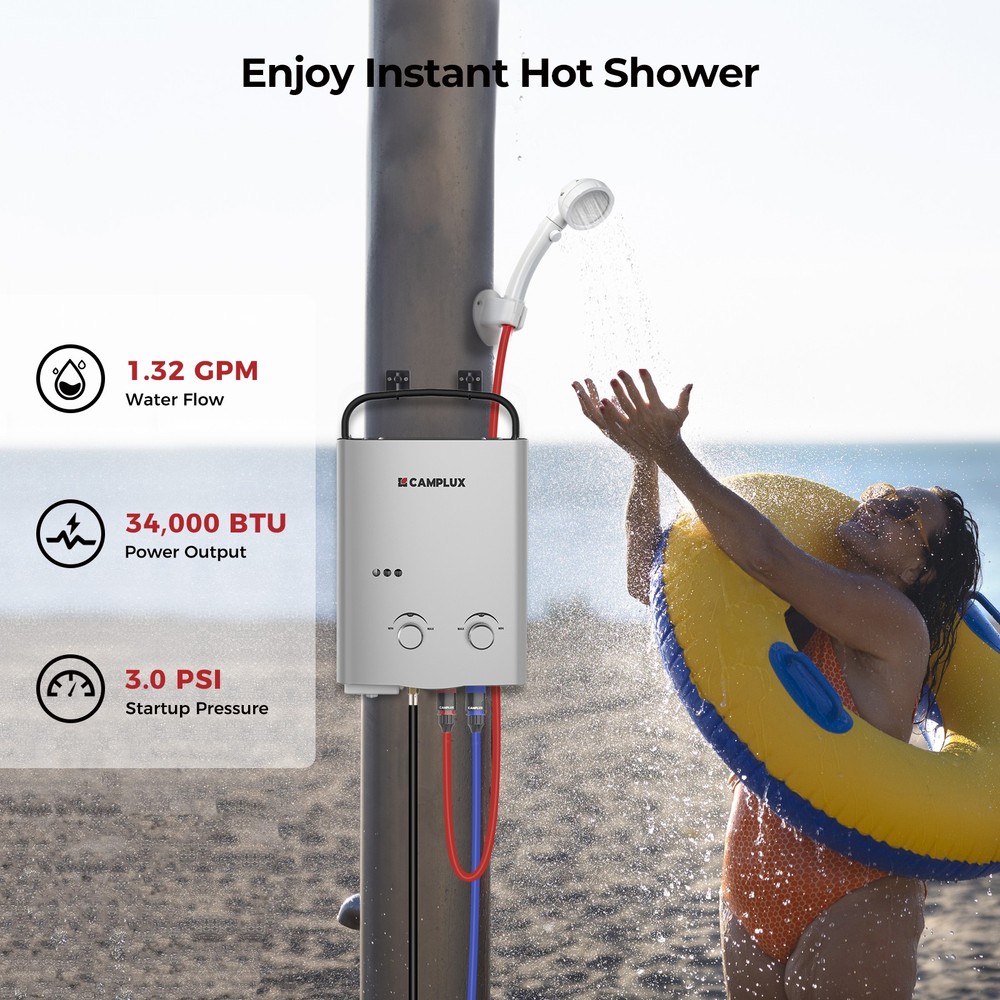 Camplux Outdoor Porpane Water Heater & Stand Portable Handle Instant Hot Shower