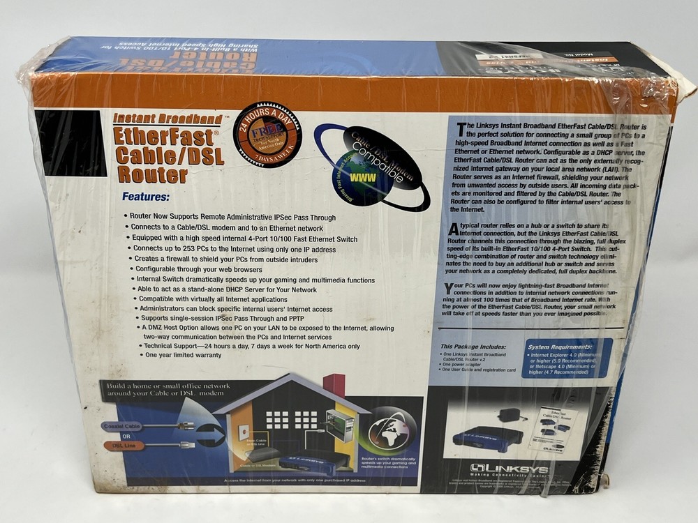 Linksys EtherFast 4-Port Cable Dsl Wired Router BEFSR41 - Missing AC Adapter