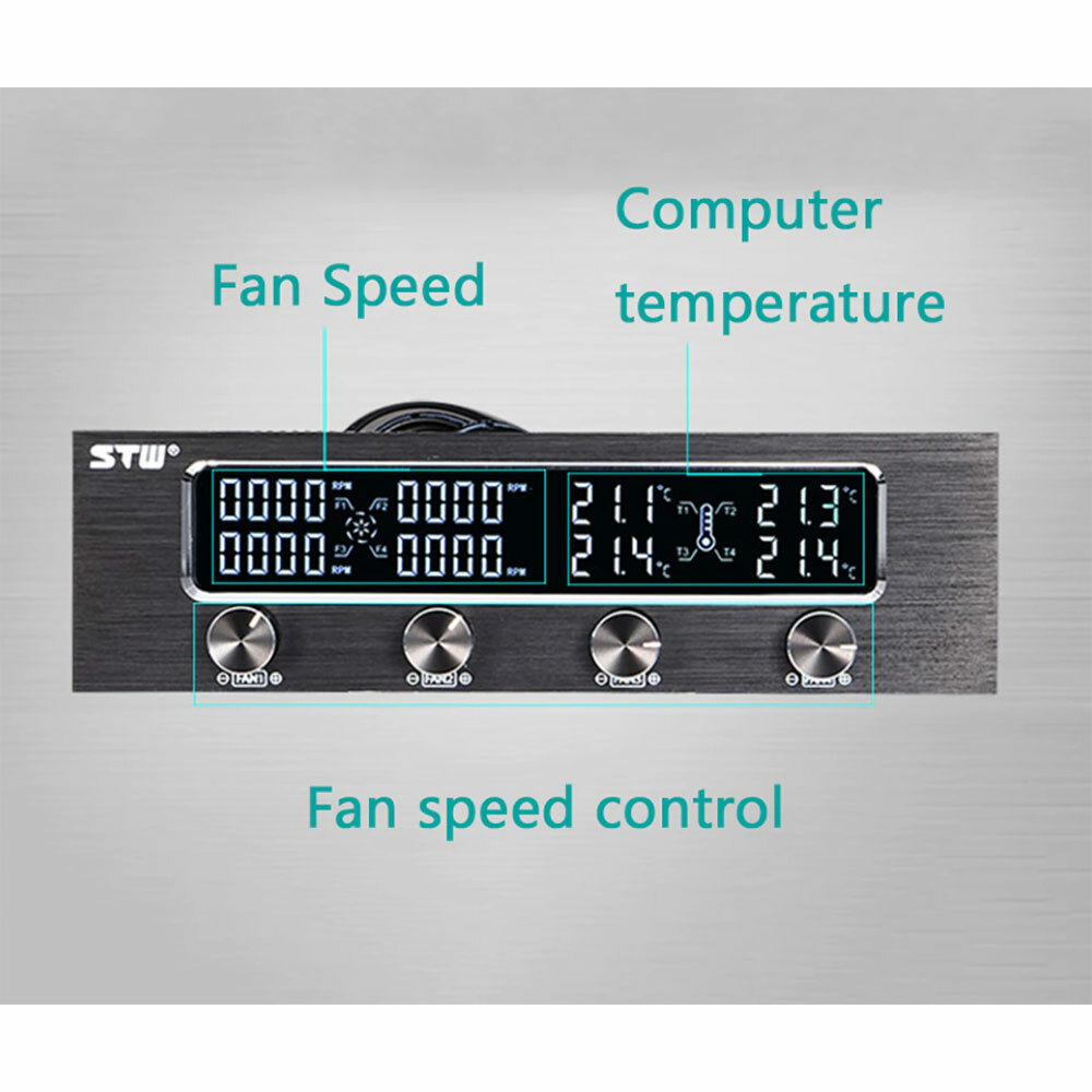 5.25" PC CPU 4 Channel Fan Speed Cooling Control Multi-Function LCD Controller