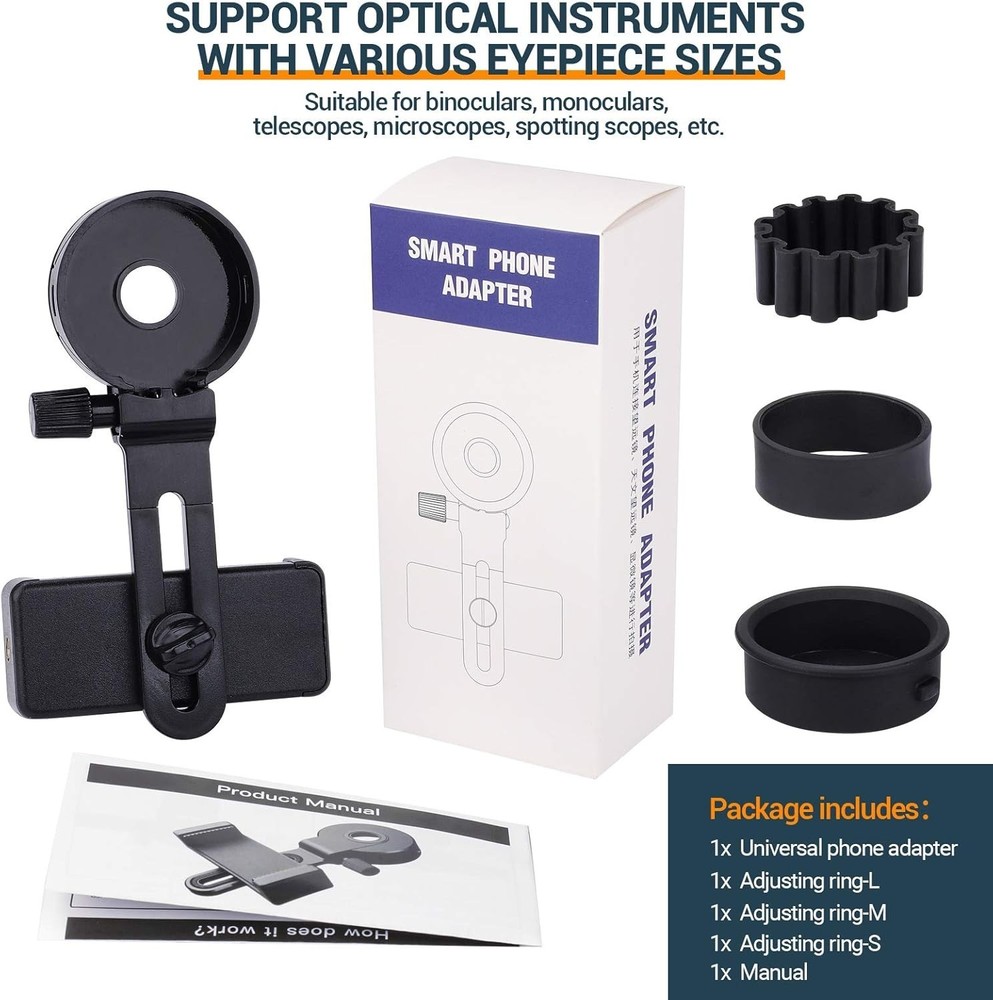Compact Phone Adapter Compatible with Binoculars, Telescopes and Microscopes
