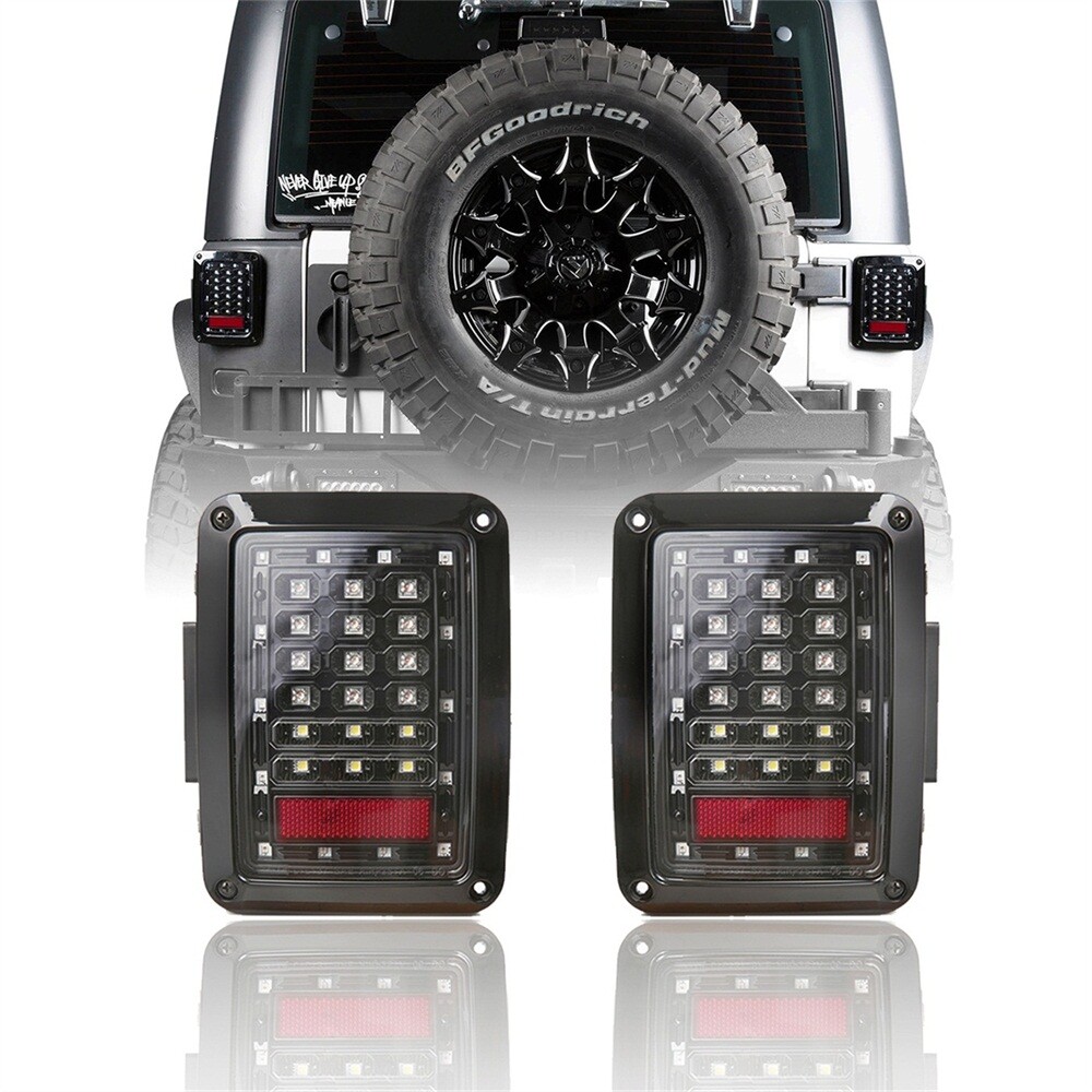 Pair LED Rear Tail Lights Brake Reverse Turn Models for Jeep Wrangler JK 07-18