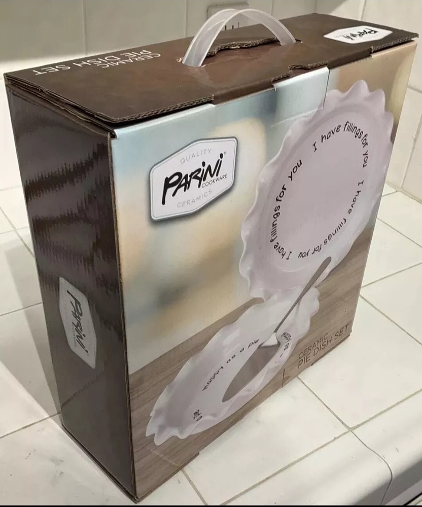 Parini White Ceramic Bakeware Pie Dish set happy as a pie dish set New INV00721