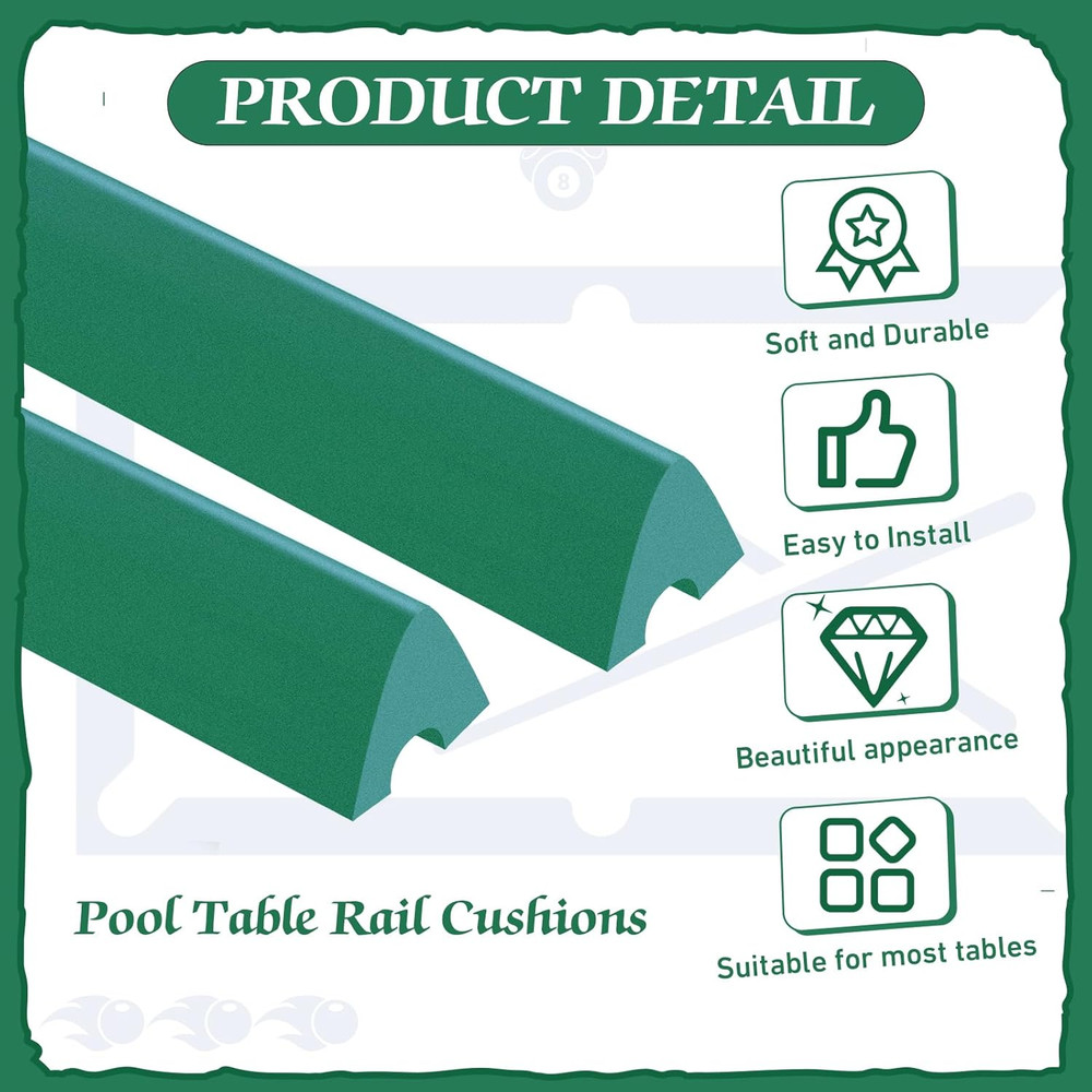 Complete Pool Table Replacement Felt with 6 Strips & Rubber Bumpers - Green