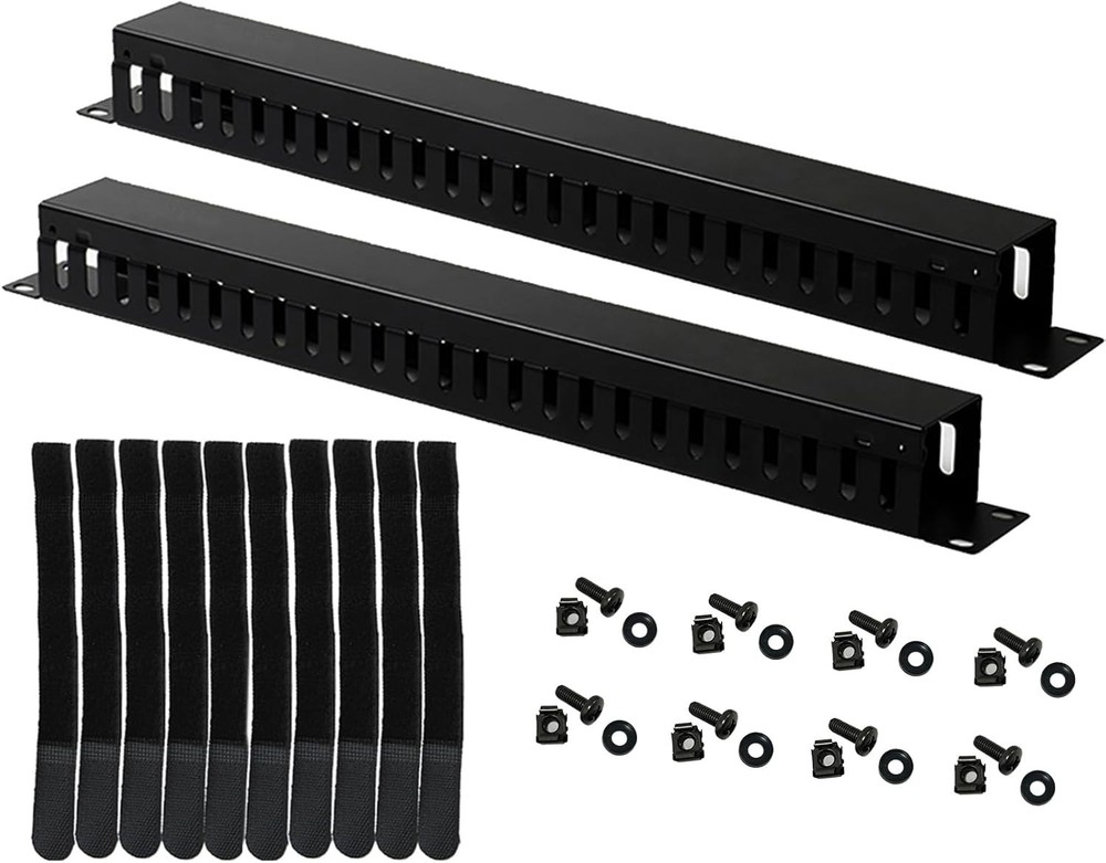 2-Pack 19 Inch 1U Cable Management Horizontal Cable Rack Mount Manager with m...