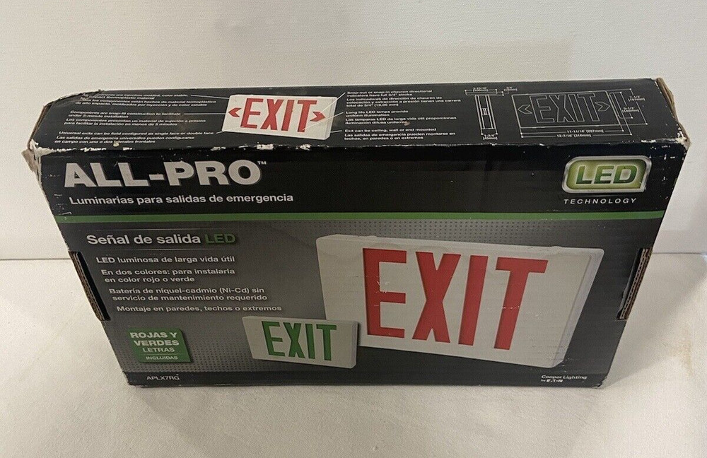 All Pro Exit & Emergency Lighting Sign LED Red Green Wall Ceiling End Mount NOS