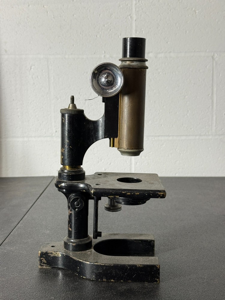 Antique Early 1900s Brass & Iron Microscope