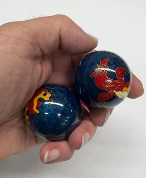 Chinese Baoding Balls Blue Rooster Design Blue Presentation Box SKU OD-BB-19