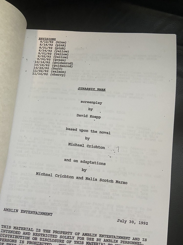 Universal THE JURASSIC PARK TRILOGY Rare Script SCREENPLAY SET Collection