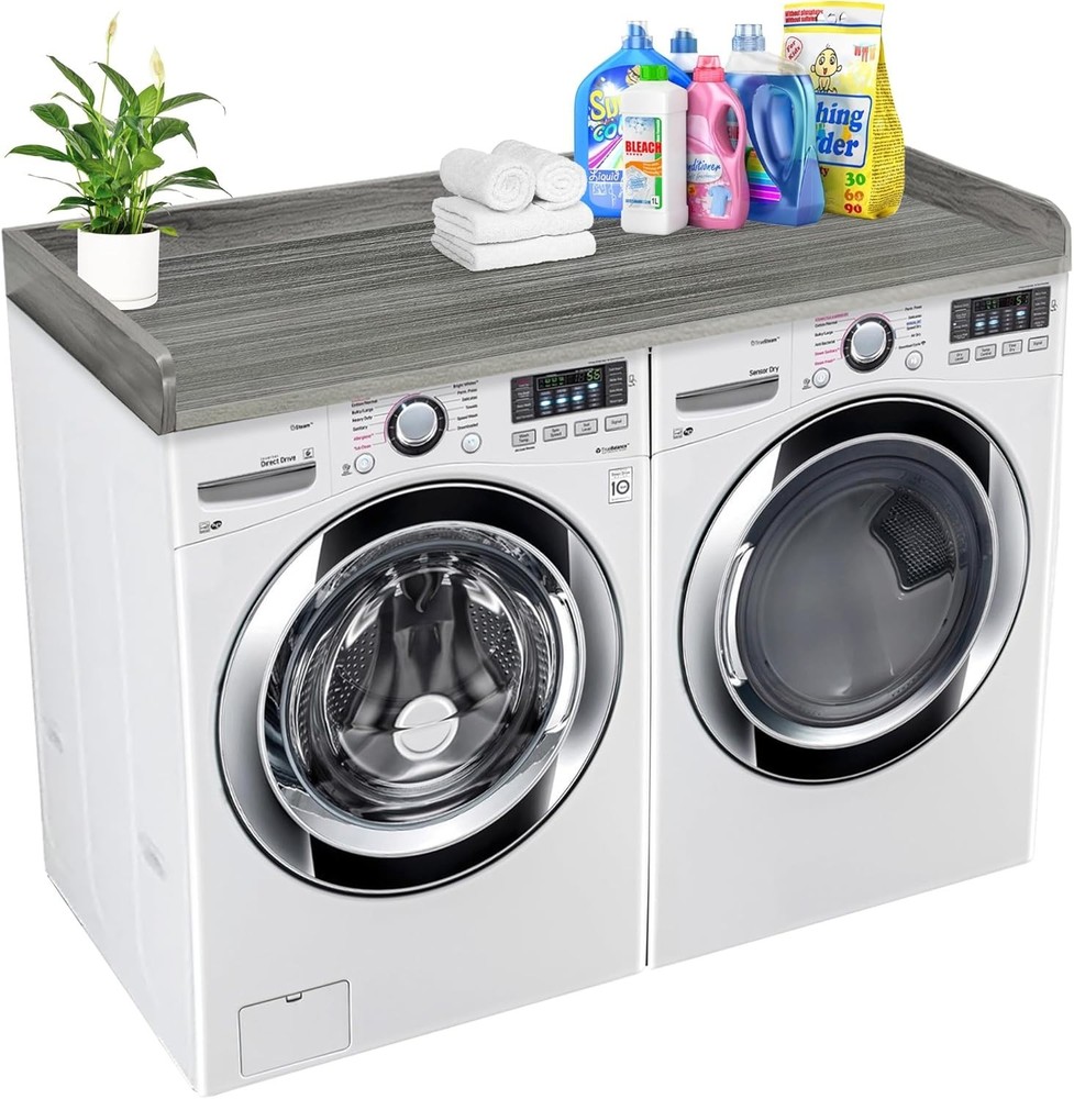 Sleek 54” Solid Wood Laundry Countertop with Edge Rails – Organize with Ease