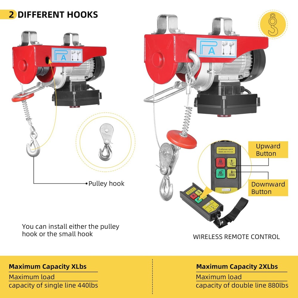 880 Lbs Wireless Automatic Electric Cable Hoist 110V for Heavy Lifting,Workshop
