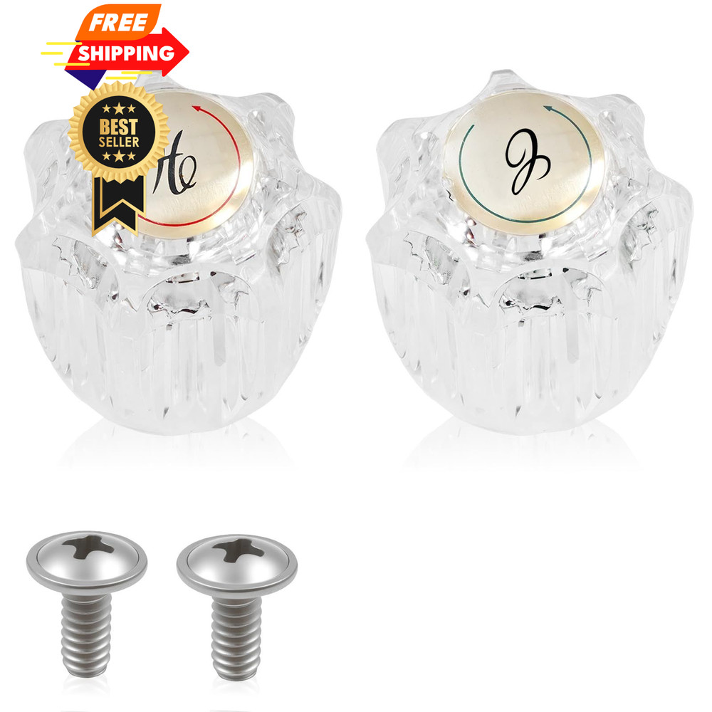 2PCS Clear Acrylic Faucet Handles Knobs Replacement Kit,Bathtub Transparent