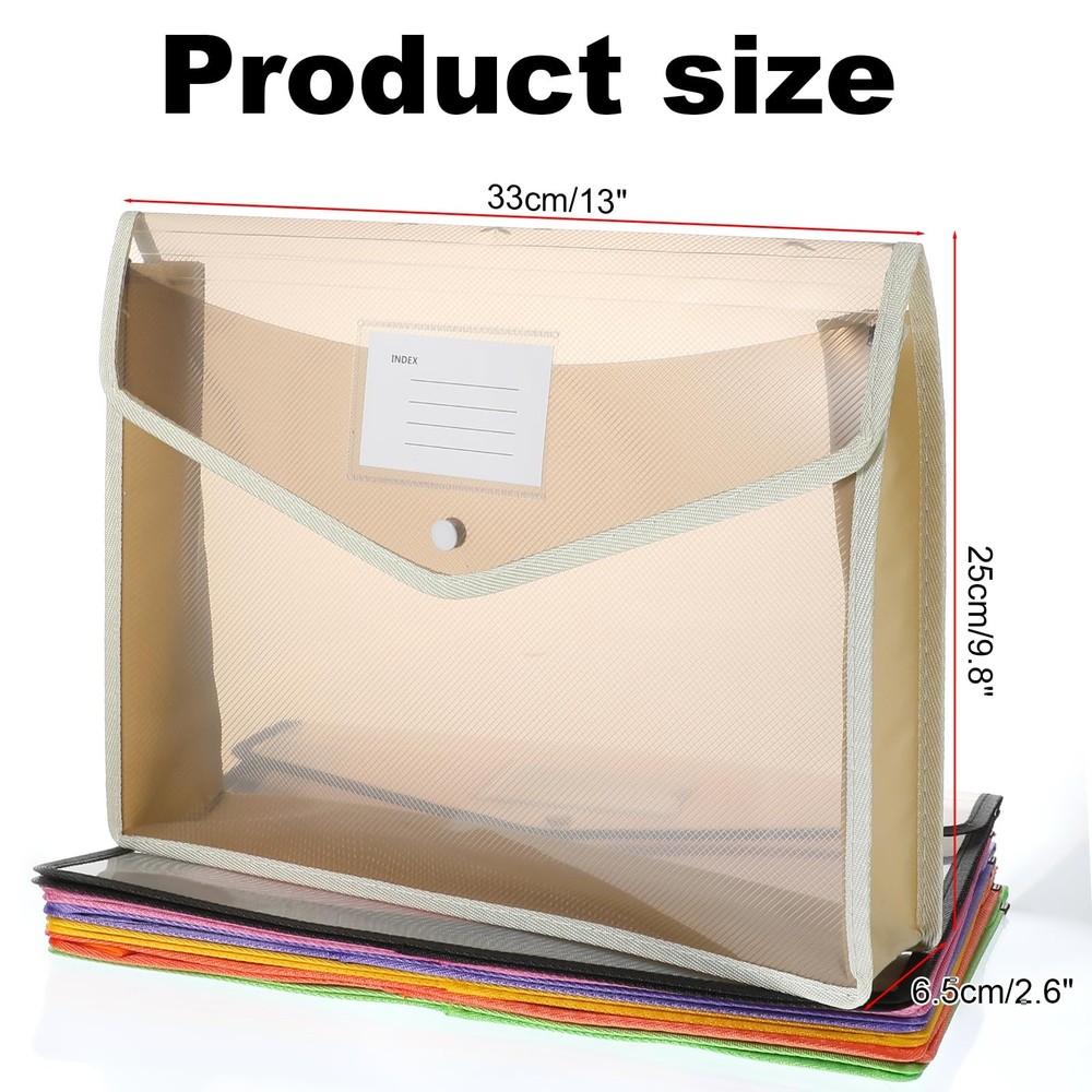 10 Pcs Plastic Expanding File Folders with Snap Closure Transparent Document ...