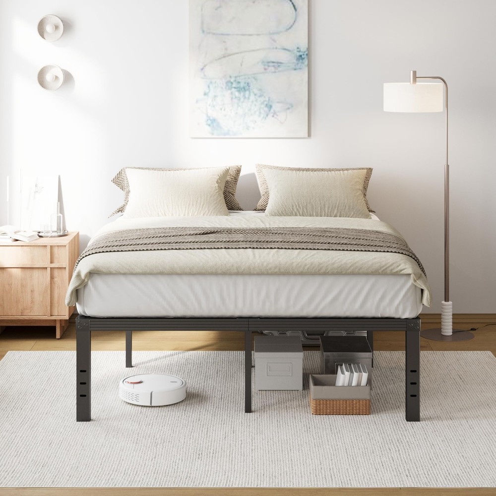 COMASACH Full Size Bed Frame 18" Tall Heavy Duty Metal Platform Bed Frame,Stu...