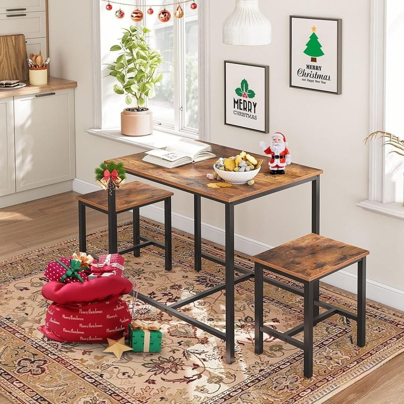 Space Saving Dining Table Set W/ Stools Industrial Design Easy Assembly New