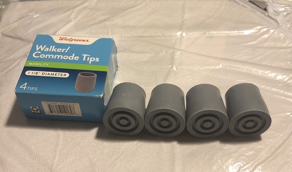 Walgreens Walker / Commode Tips Mobility 1-1/8" 4 Rubber Tips New