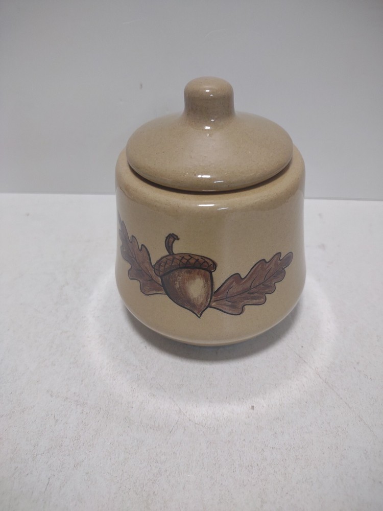 Handmade Pottery Sugar Bowl & Creamer Set Acorn Leaf Fall Design Signed Art