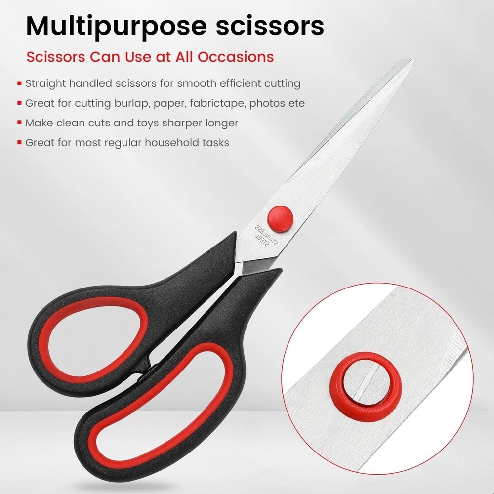 Bulk 48-Pack 8" Stainless Steel Multipurpose Scissors with Comfort Grip