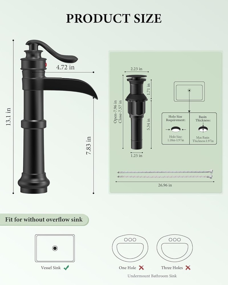 Homevacious Black Bathroom Faucet Vessel Sink Matte Tall Version,