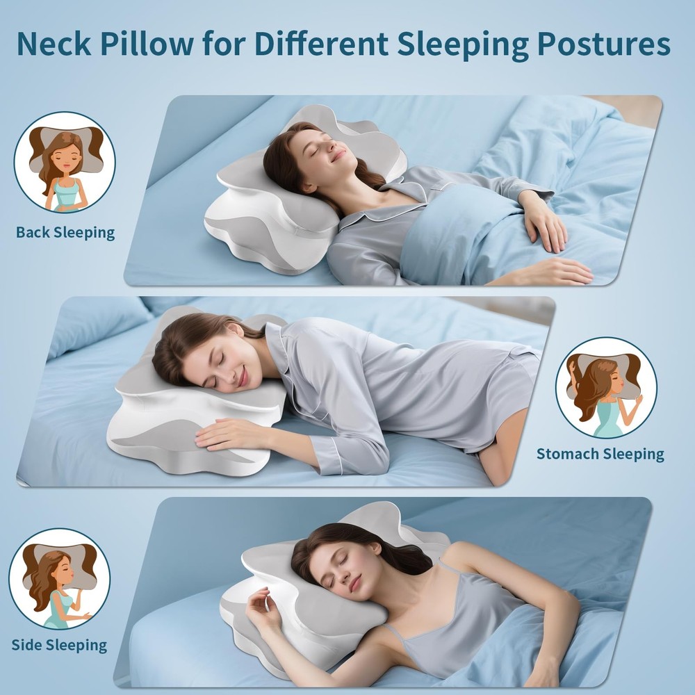 Cervical Neck Pillow - Support Pillows for Sleeping, Contour Memory Grey
