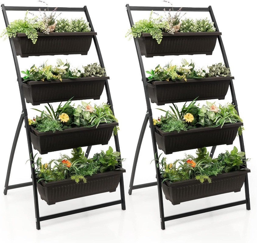 2Pcs 5.2FT Vertical Raised Garden Bed 4-Tier Elevated Planter Box W/4 Containers